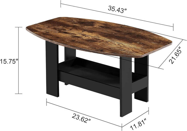 Rustic Brown Coffee Table with Storage Compartment Shelf