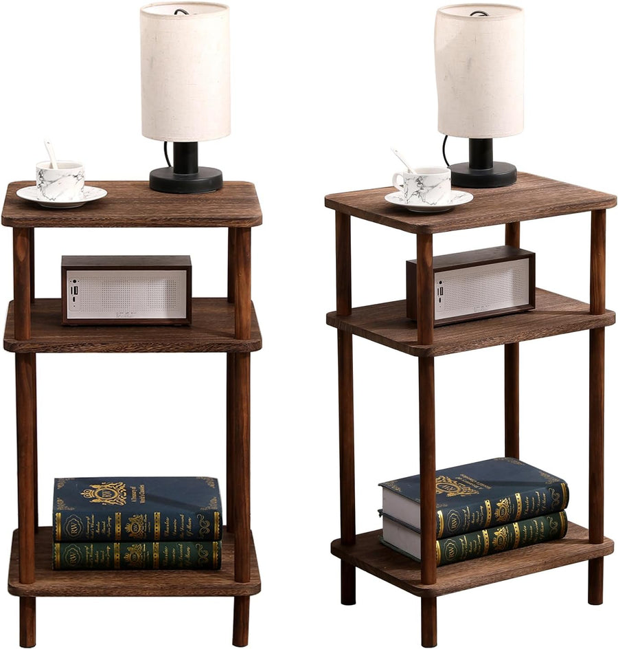 2 Pack Solid Wood End Tables, 3-Tier Side Tables