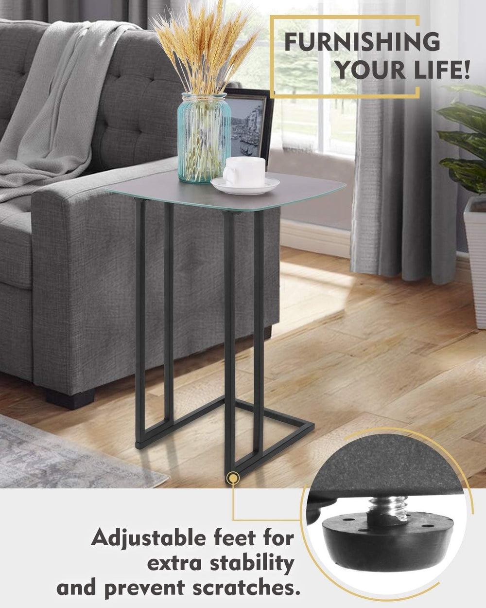 Side Table Waterproof Tabletop, Round End Table (Small, Dark Grey)