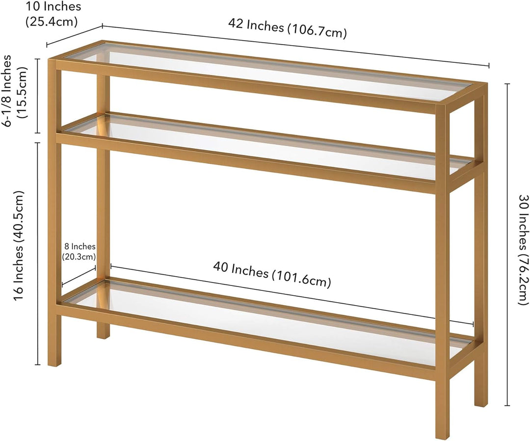 Rectangular Console Table, Brass Finish, Entryway Accent