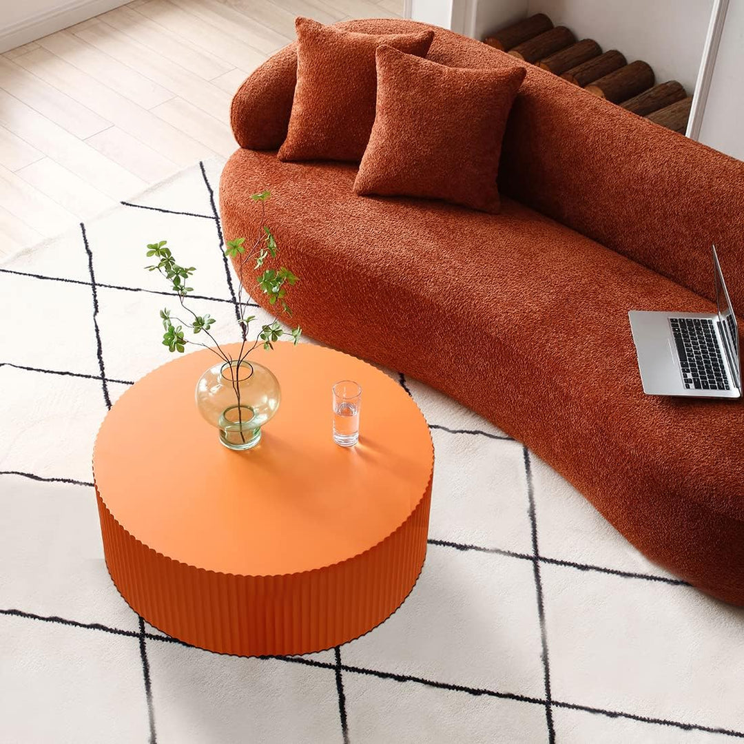 Round Coffee Table for Living Room, Large Circle Coffee Tables (Matte Orange)