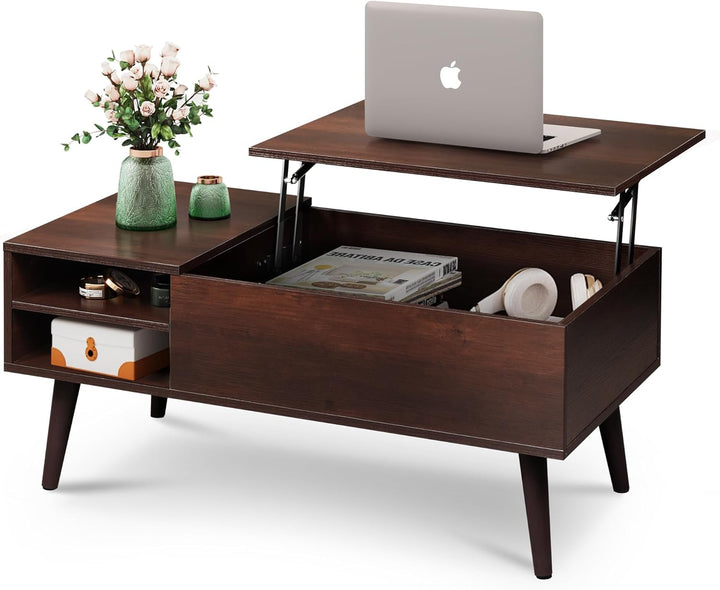 Lift Top Coffee Table with Hidden Storage, Mid-Century Modern, Cherry, Espresso