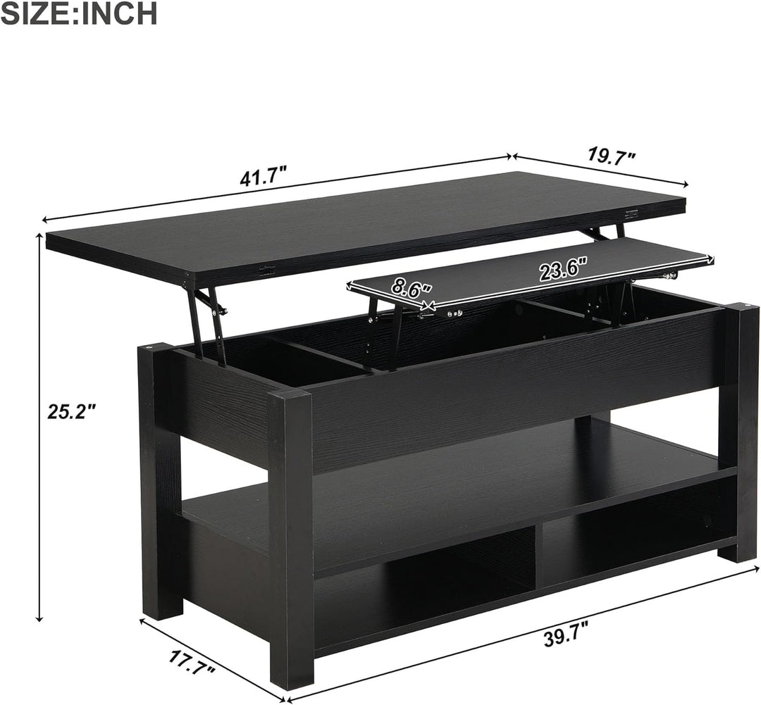 Merax Modern Lift Top Coffee Table, Convertible Dining, Black