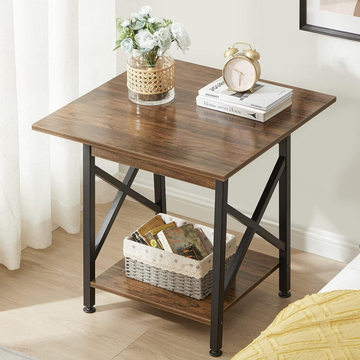 24" Industrial Side Table w/ Storage, Rustic Walnut