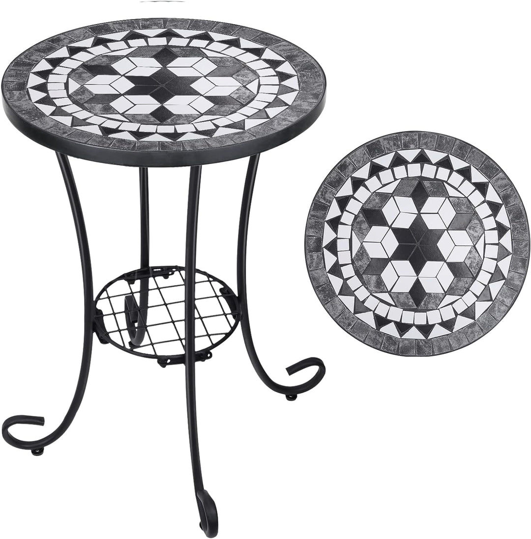 Mosaic Outdoor Side Table, 14" Round Folding End Table