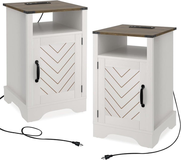 Nightstand Set with Charging Station, Farmhouse Bedside Table