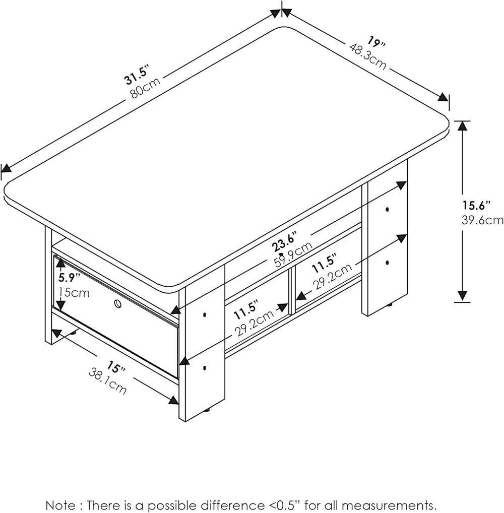 Furinno Andrey Coffee Table with Bin Drawer, Amber Pine/Black