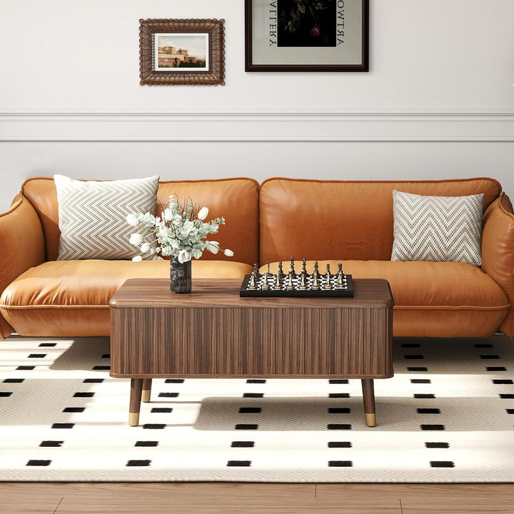 Lift Top Coffee Table, Mid-Century Modern, Wooden Walnut Organizer