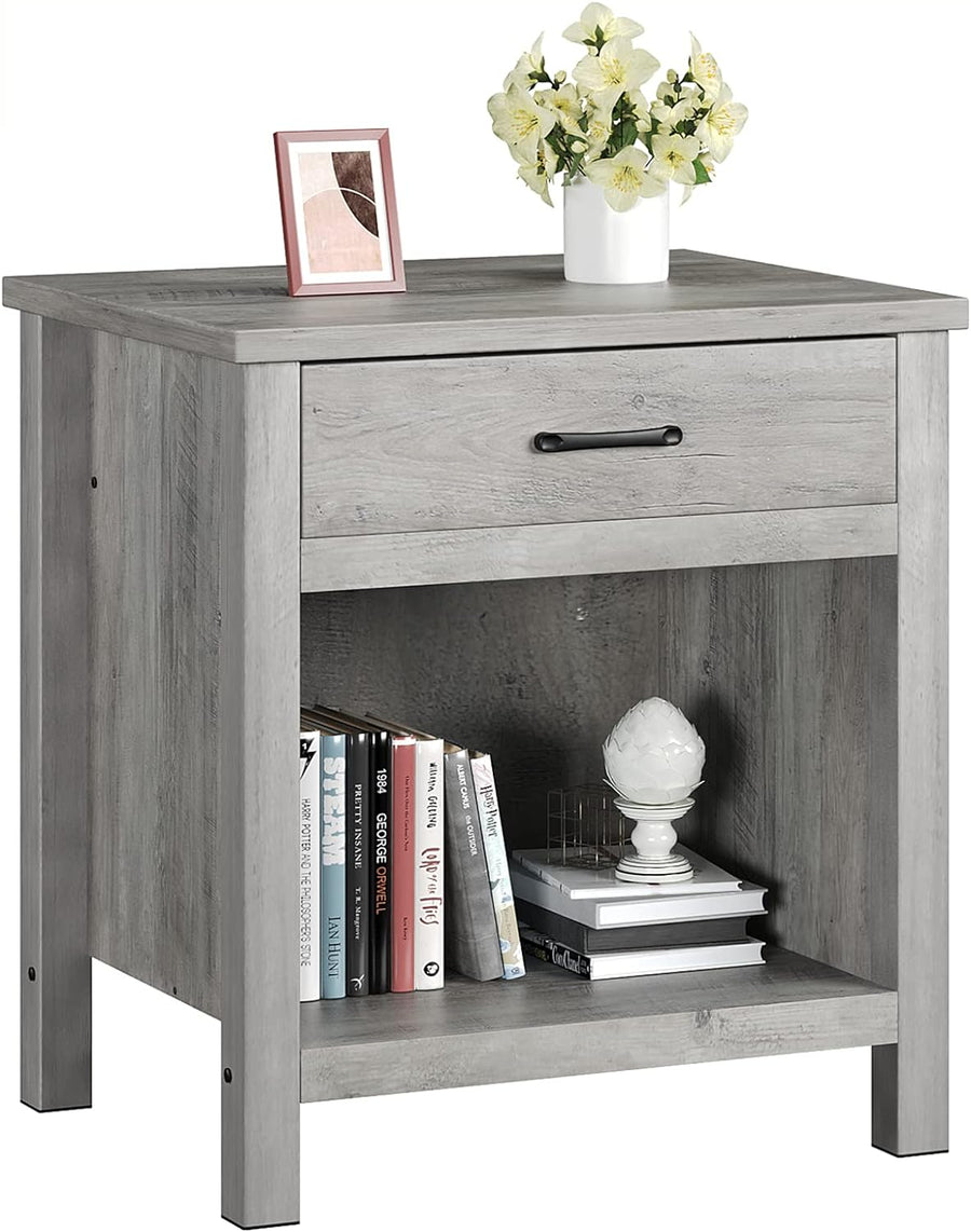 Farmhouse Nightstand w/ Storage Drawer, Rustic Grey