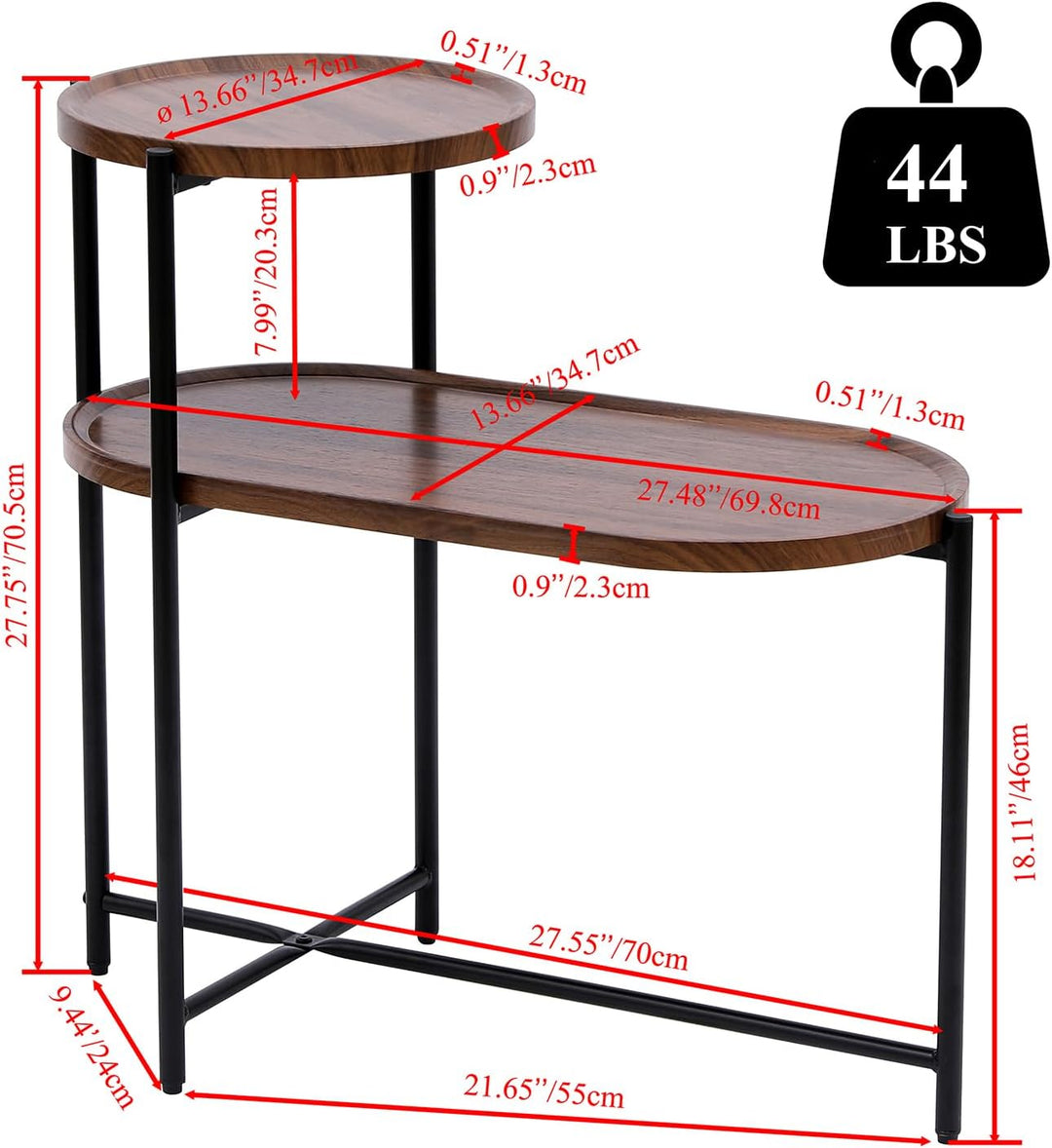 2-Tier Round Sofa Table Wood & Metal Frame