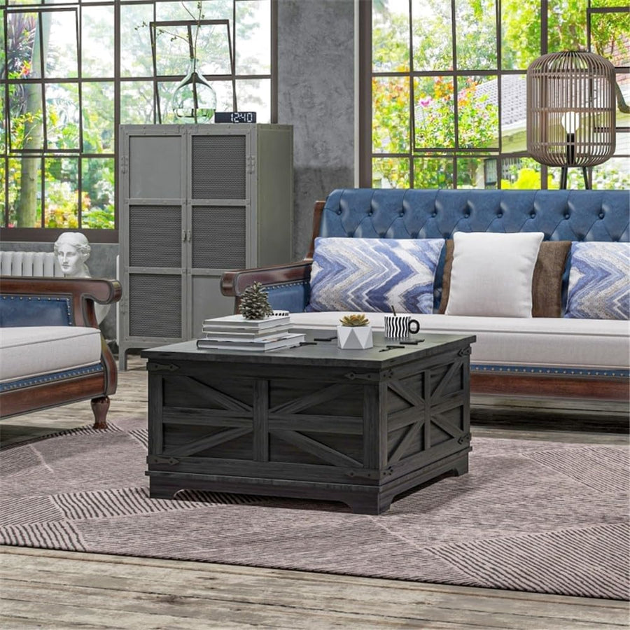 Farmhouse Lift Top Coffee Table with Hidden Storage, Rustic Barn Style Cocktail Table, Grey 2