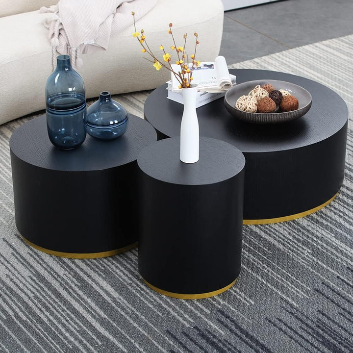 Black & Gold Round Coffee Table Set for Living Room