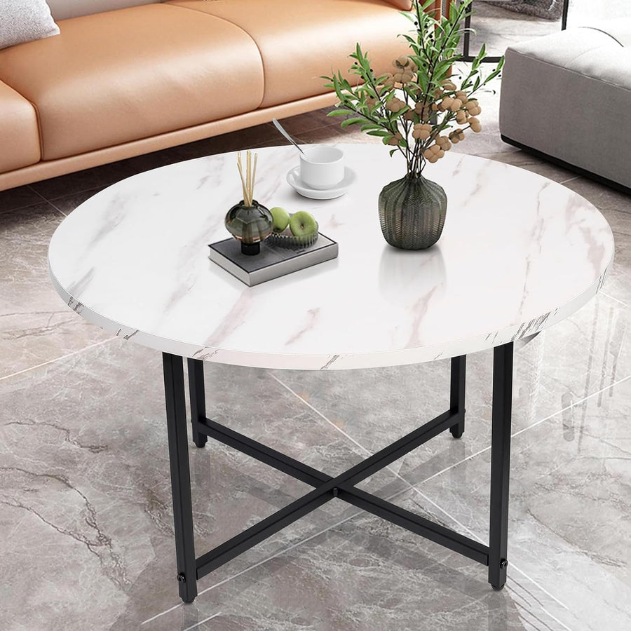 Round Coffee Table - Stylish Modern Small Coffee Table, White