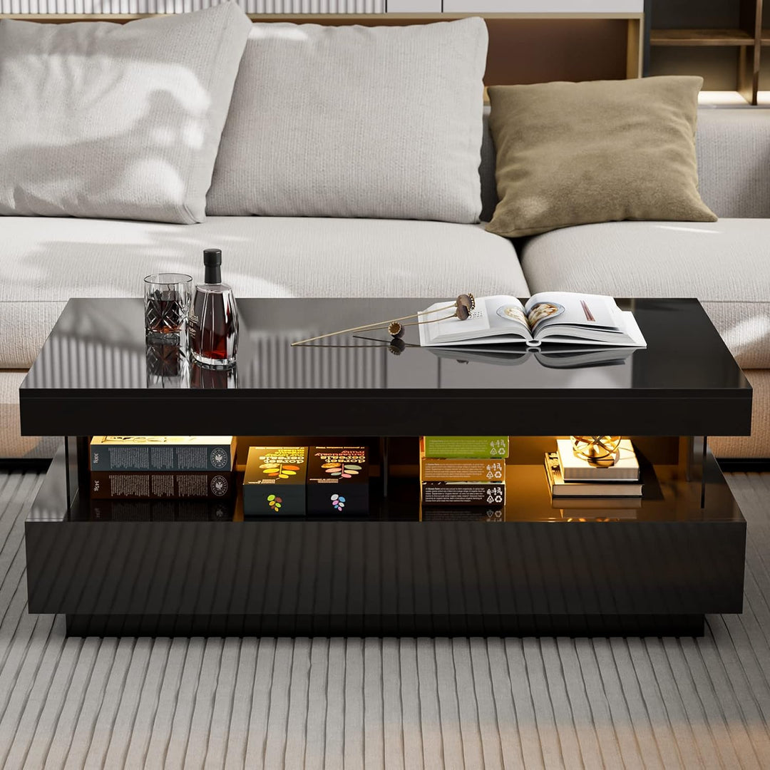 Modern LED Coffee Table, Black High Glossy Acrylic Design