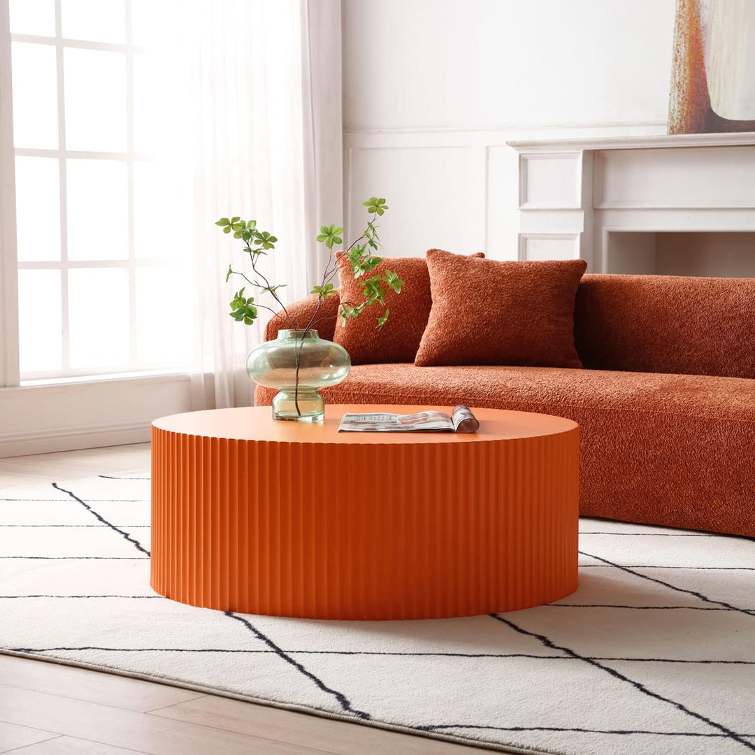 Round Coffee Table for Living Room, Large Circle Coffee Tables (Matte Orange)