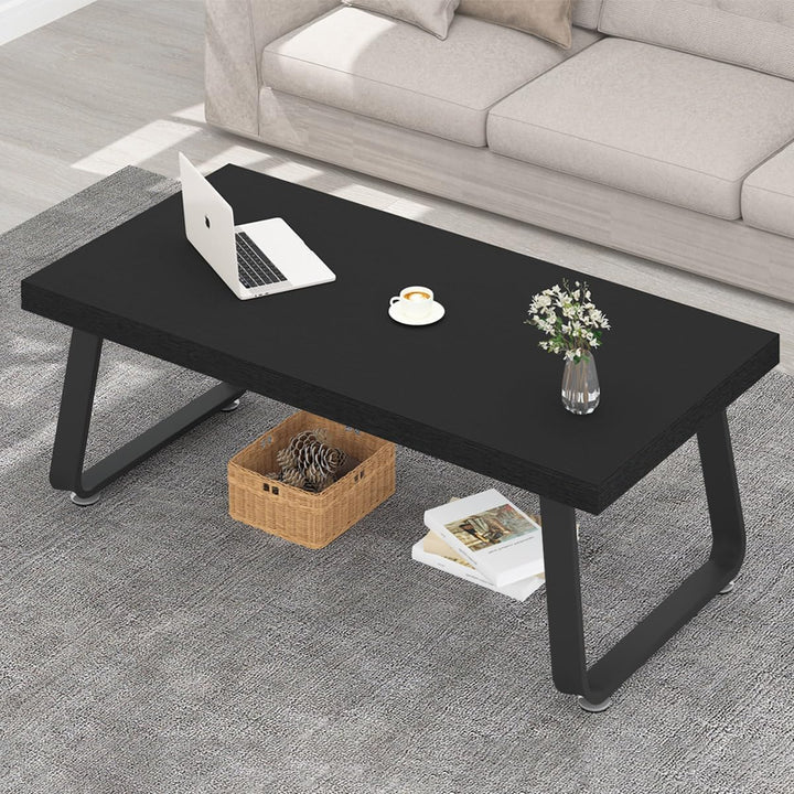 Rustic Industrial Coffee Table, Wooden and Metal Legs, Black Oak