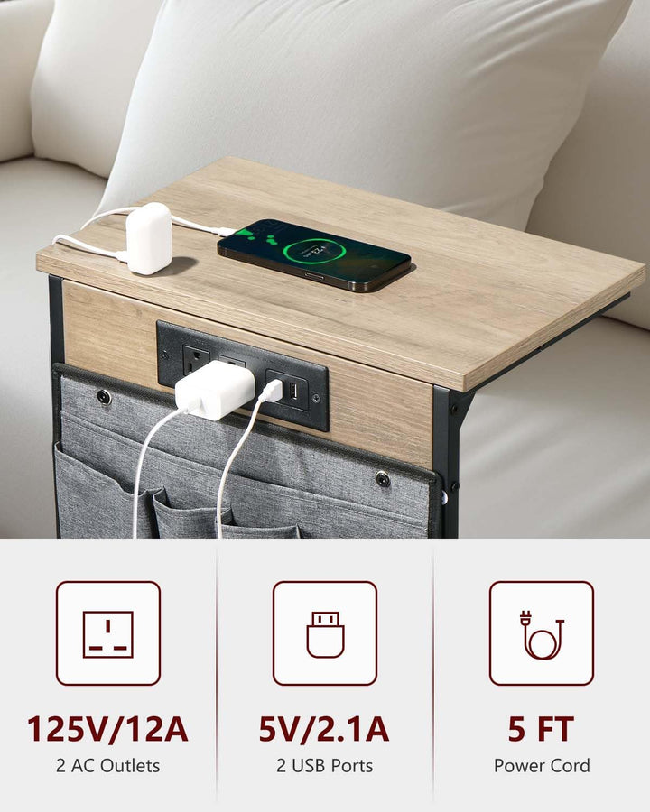 C Shaped End Table w/ Charging Station, Storage Bag