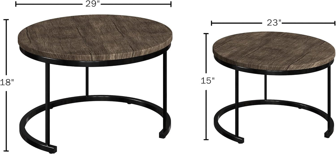 Lavish Home Round Nesting Coffee Tables, Modern Farmhouse Style