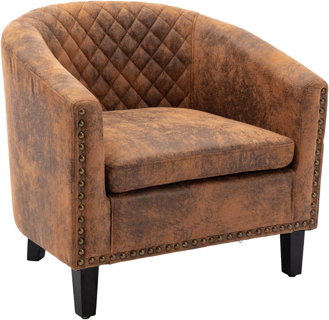 Upholstered Accent Armchair Antique Brown Fabric