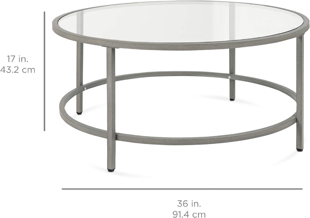 Modern Round Tempered Glass Accent Side Coffee Table, Gray