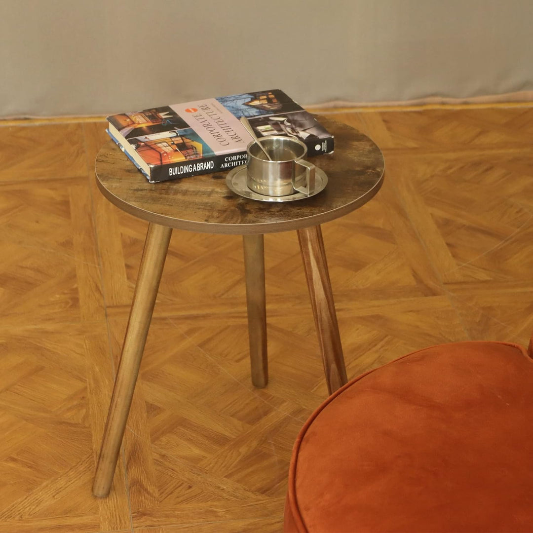 Round Side Table, Small Accent for Living Room (Rustic Brown)