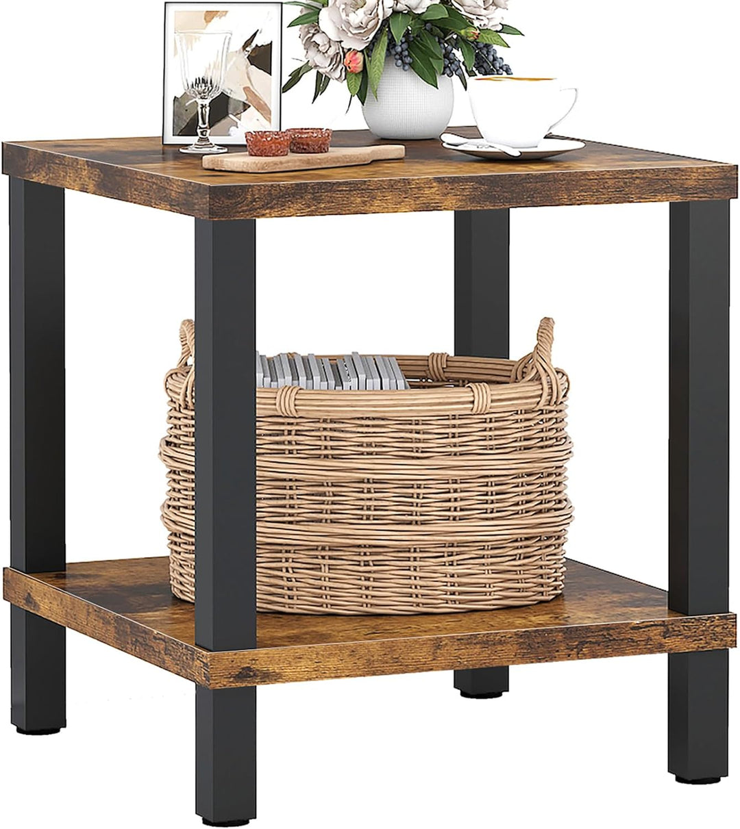 End Table 20 Inch Square 2-Tier Bedside Rustic Brown