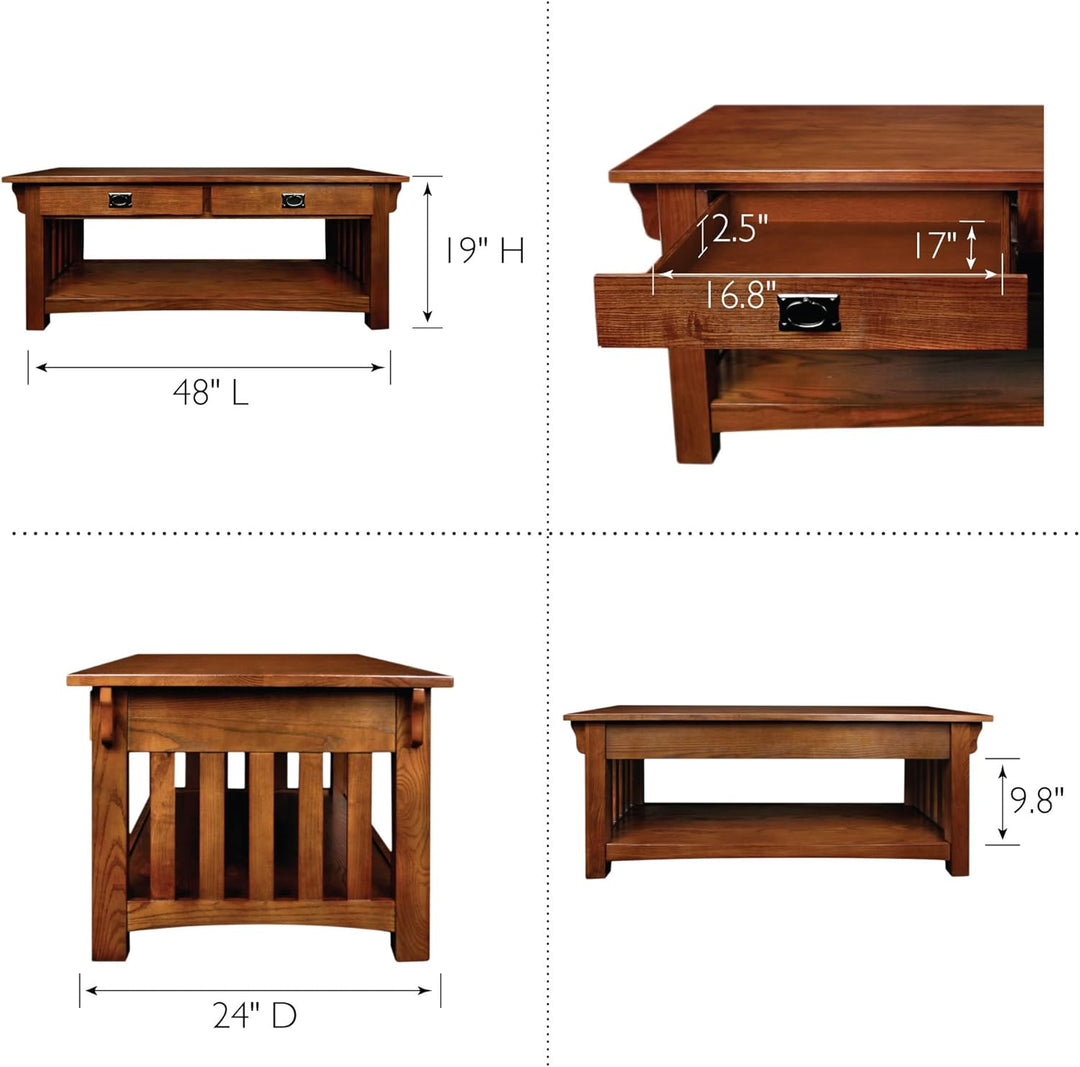 Elegant Mission-Style Coffee Table, Solid Wood, Medium Oak