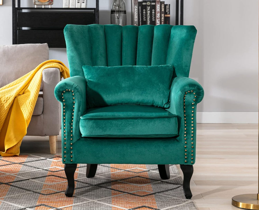 Green Accent Chair Velvet Wingback Chair Pillow