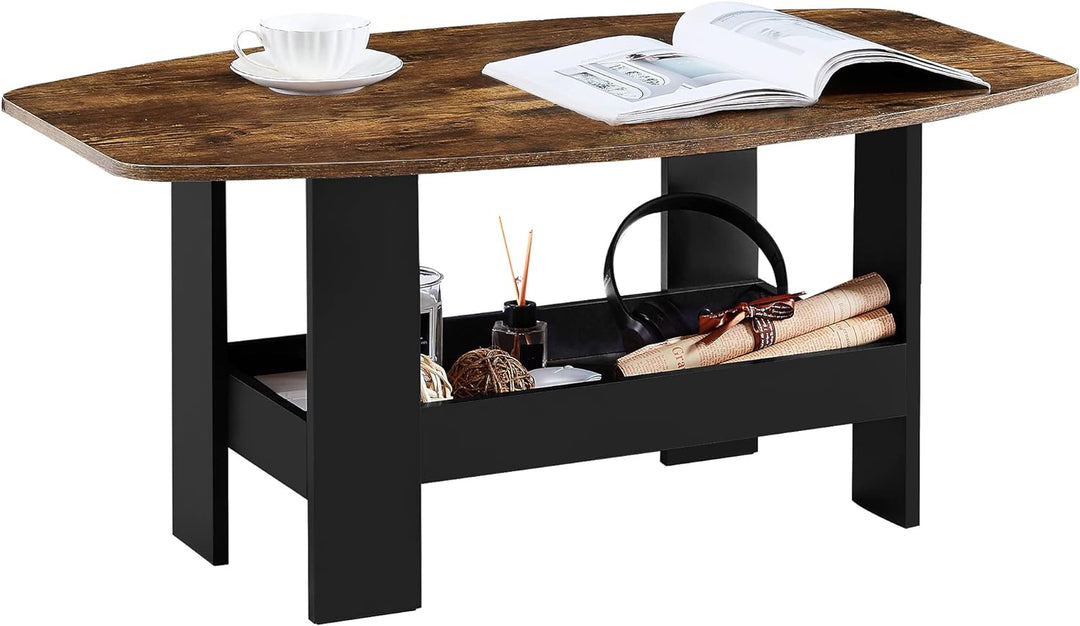 Stylish Coffee Table with Storage, Shelf, Black