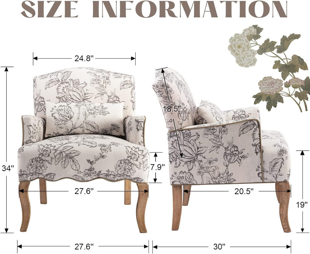 Floral Accent Chair Beige Comfy Single Sofa