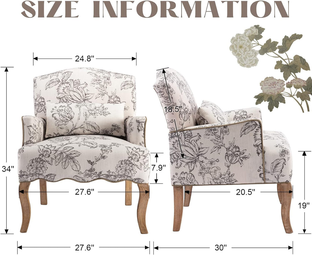 Floral Accent Chair Beige Comfy Single Sofa