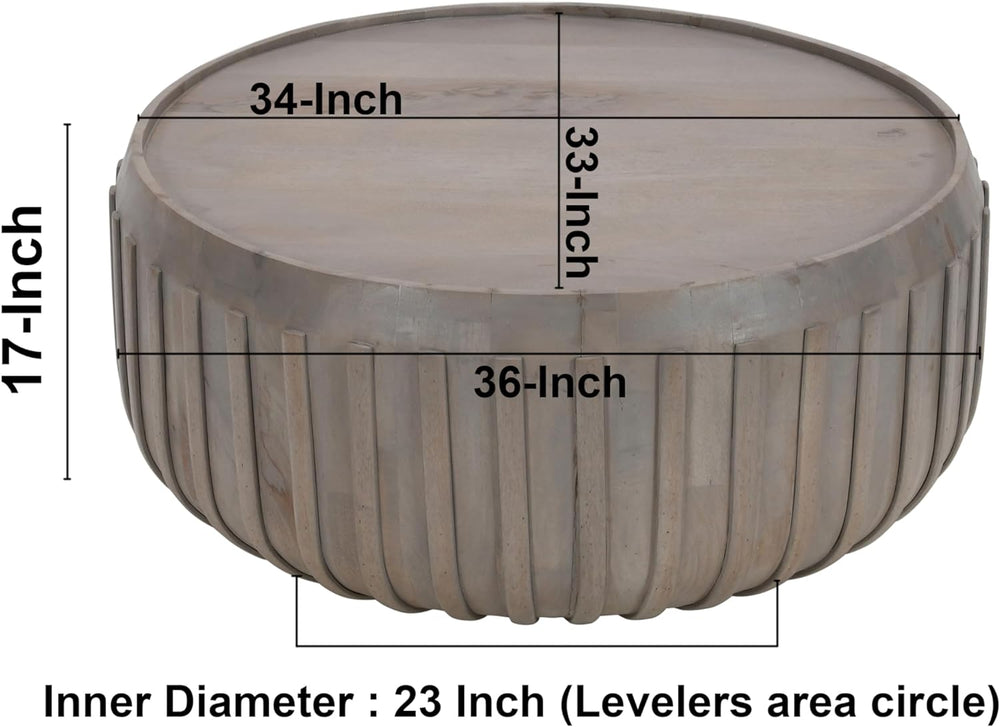 Round Coffee Table, 36", Round Mango Wood Top, Grey