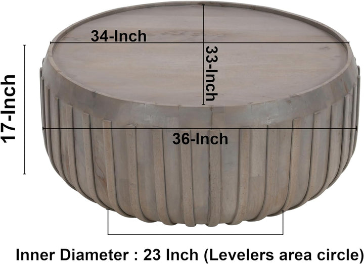 Round Coffee Table, 36", Round Mango Wood Top, Grey