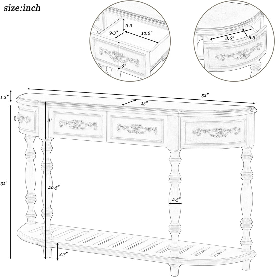 Retro Half Moon Entryway Table, Antique Gray