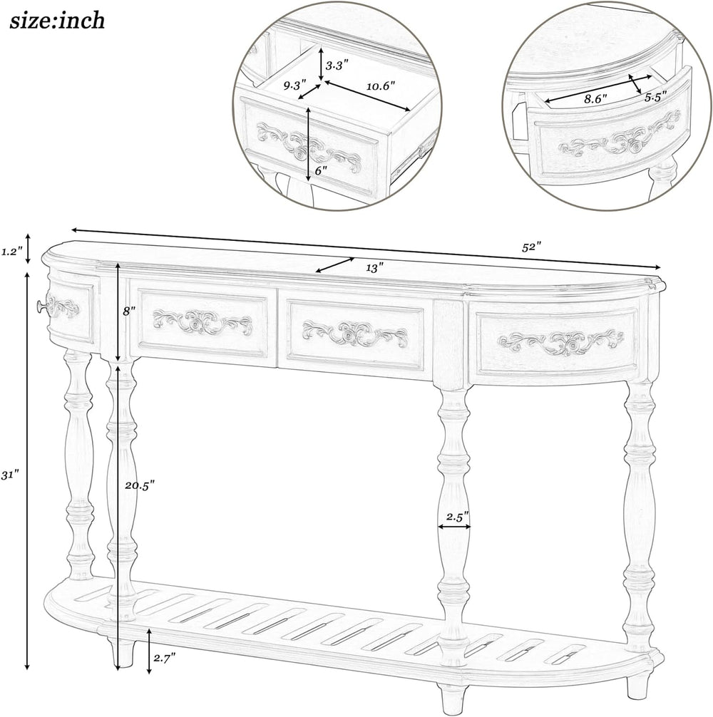 Retro Half Moon Entryway Table, Antique White