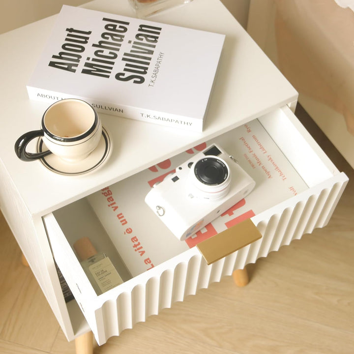 White Nightstand, Modern Bedside Table with Drawer Storage