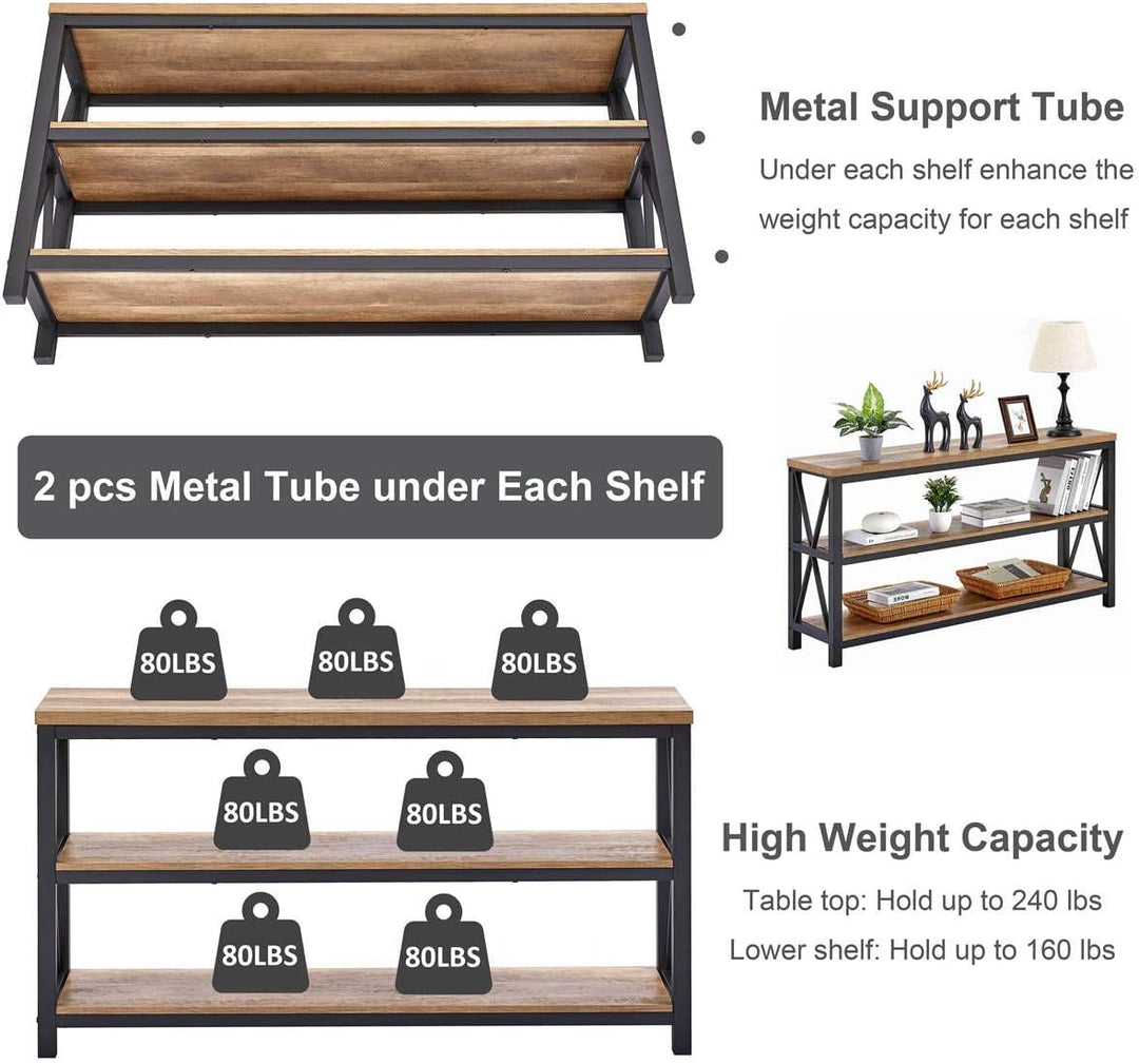 Industrial Console Table, Rustic Oak