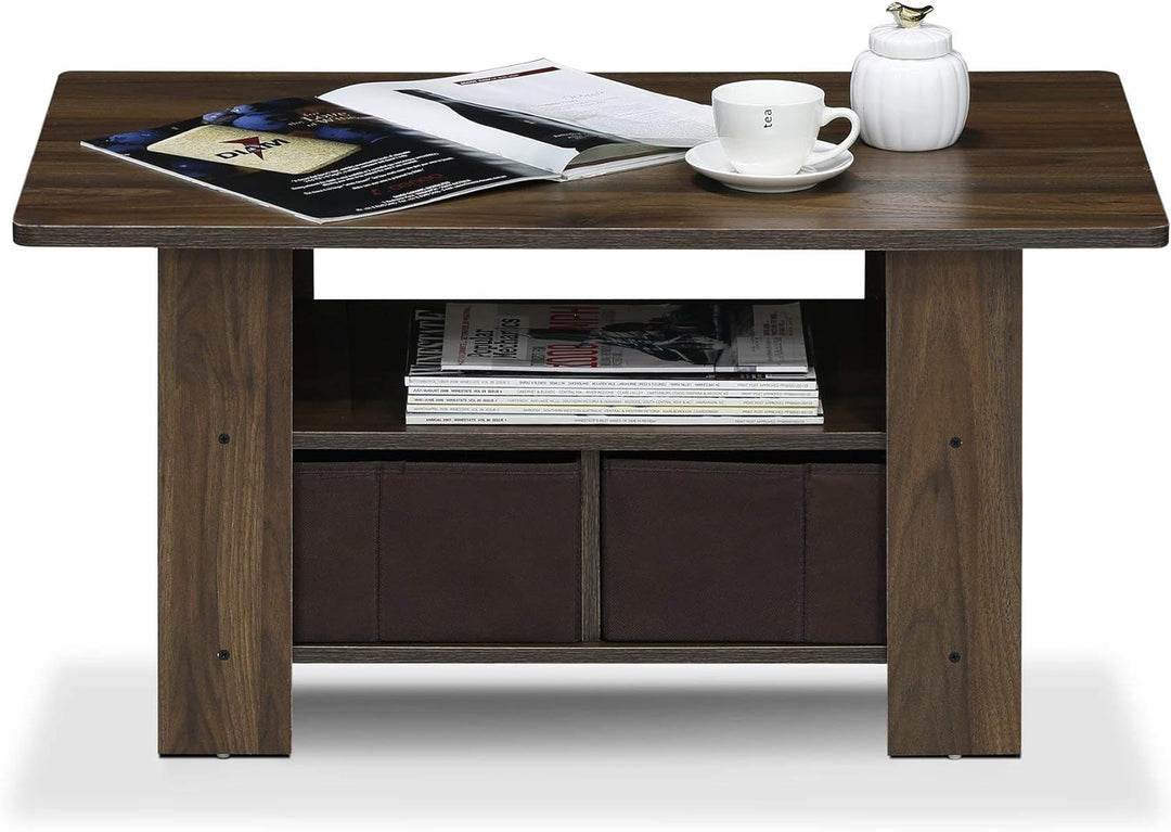 Furinno Andrey Coffee Table with Bin Drawer, Columbia Walnut