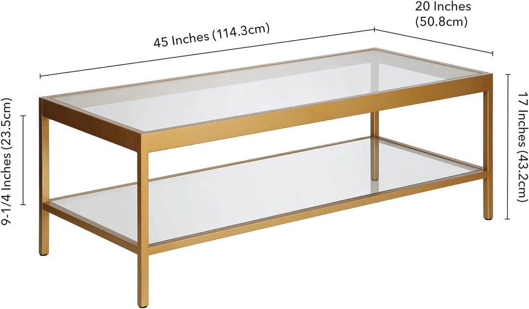 Rectangular Coffee Table, 45" Wide, Brass Finish, Modern Design