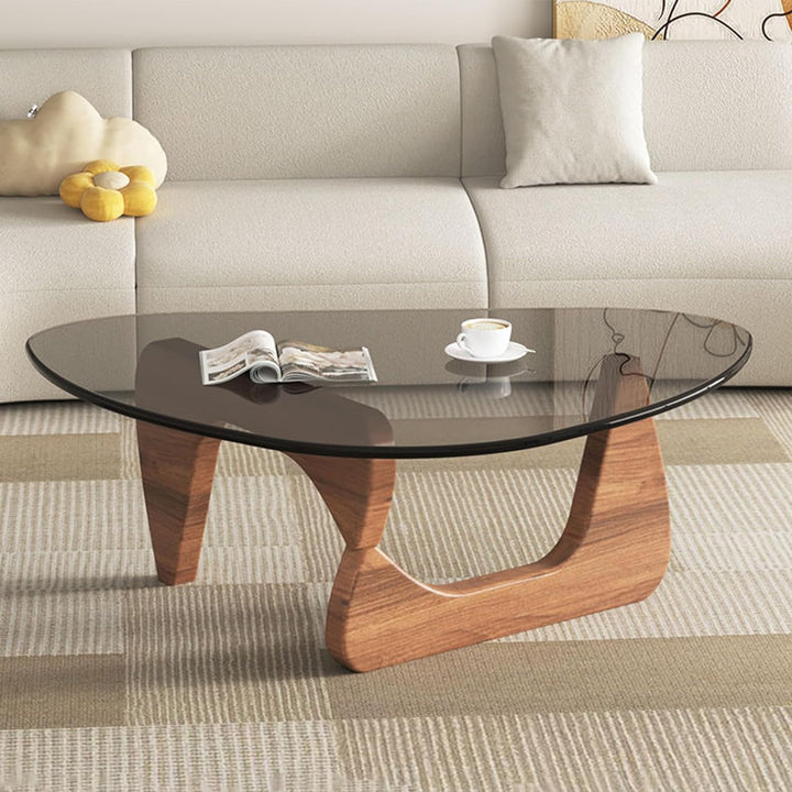 Mid-Century Modern Coffee Table, Triangle Glass Top, Walnut/Grey