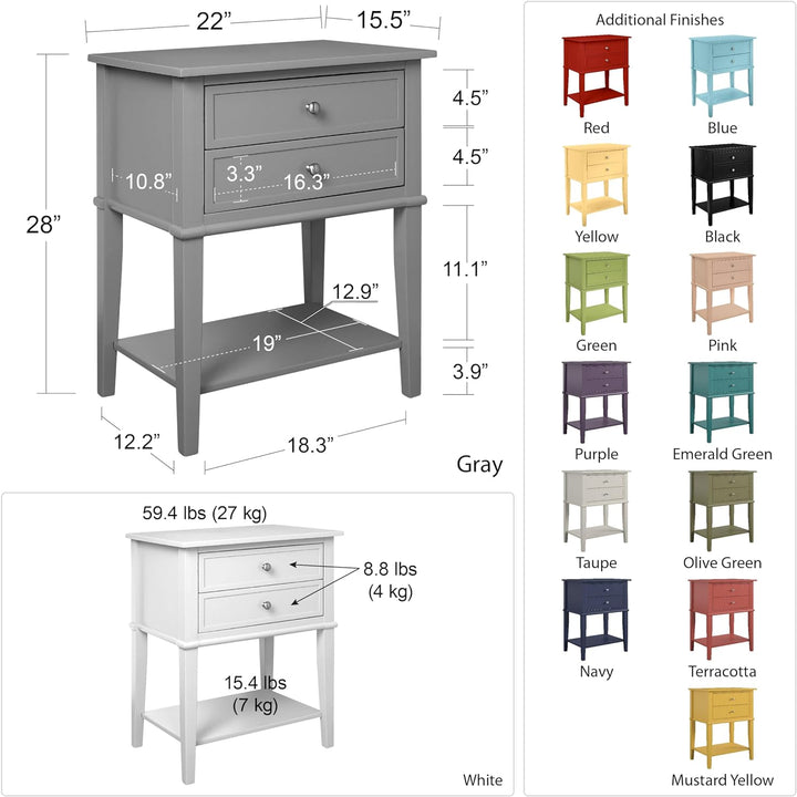 Franklin Accent Table, 2 Drawers, Soft White