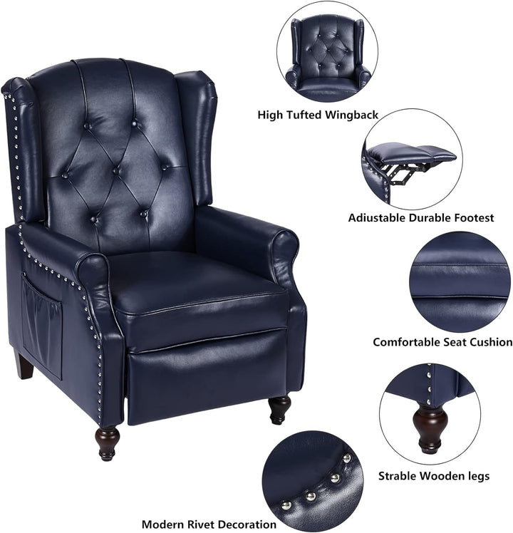 Wingback Recliner Chair, Heat Massage PU Leather Sofa