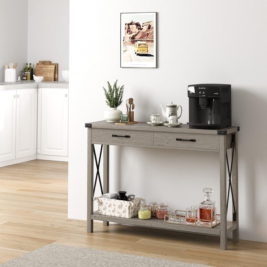 Console Table, Farmhouse Entryway, Accent Wood Sofa-Grey