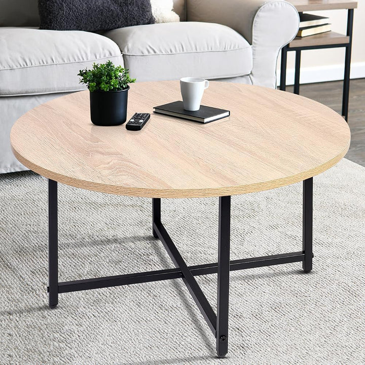 Round Coffee Table - Stylish Modern Small Coffee Table, Nature