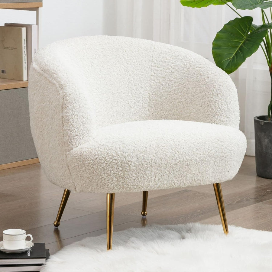 Faux Fur Single Sofa Chair Upholstered Round Creamy White