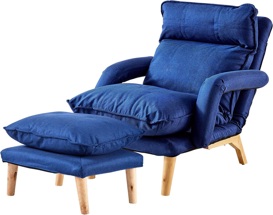 Lazy Chair with Ottoman, Modern Accent Lounge (Blue)