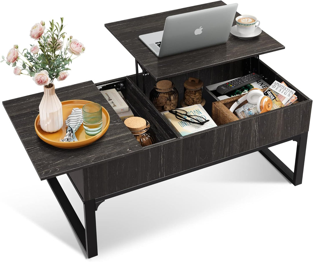 Lift Top Coffee Table with Hidden Storage, Modern Wood Black