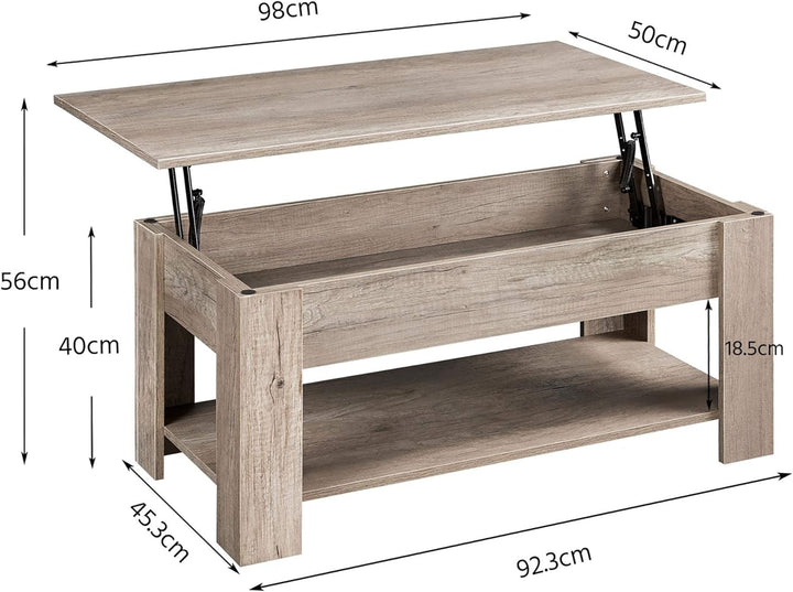 Lift Top Coffee Table with Hidden Compartment, Grey