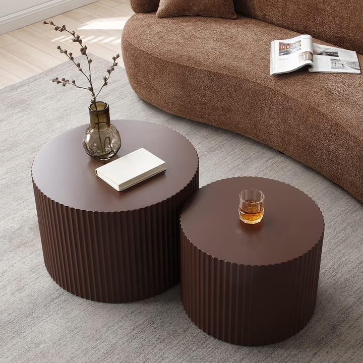 Modern Round Coffee Table Set, Nesting End Tables, Wood Circle