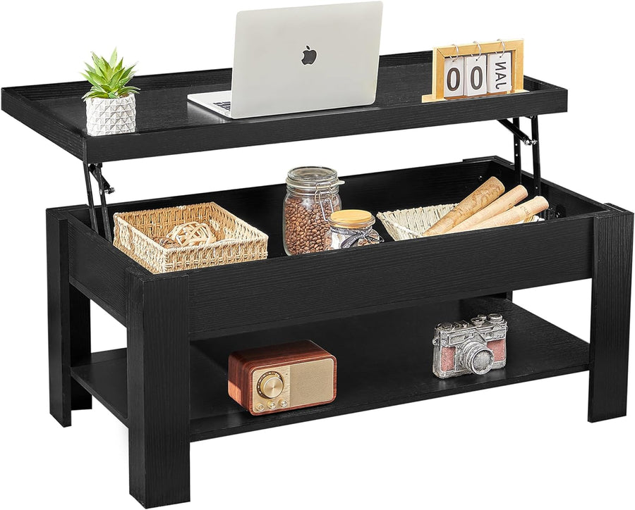 Lift Top Coffee Table with Hidden Storage, Dark Black